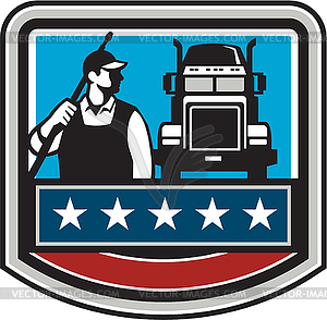 Pressure Washer Worker Truck Crest USA Flag Retro - vector image
