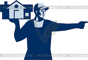 House Remover Carrying House Retro - vector image