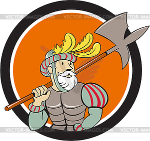 Spanish Conquistador Ax Sword Circle Cartoon - vector image