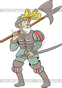 Spanish Conquistador Ax Sword Cartoon - vector image