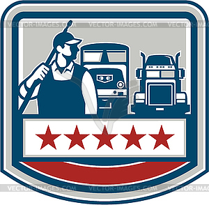 Power Washer Worker Truck Train Crest Retro - vector clipart