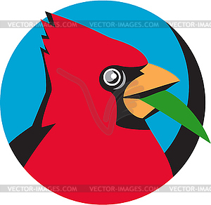 Cardinal Head Blade Grass Circle Retro - vector clipart