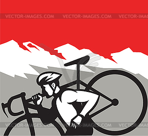 Велокросс спортсмен работает для переноски велосипеда Alps Retro - векторизованное изображение клипарта