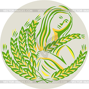 Demeter Harvest Wheat Grain Circle Retro - vector image