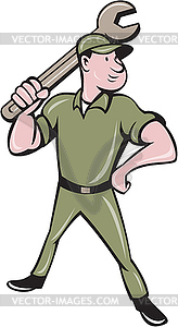 Mechanic Wielding Spanner Cartoon - vector image