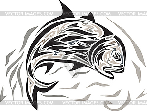 Giant Trevally Jumping Down Tribal Art - vector EPS clipart