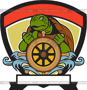 Ridley Turtle At Helm Crest Retro - vector image