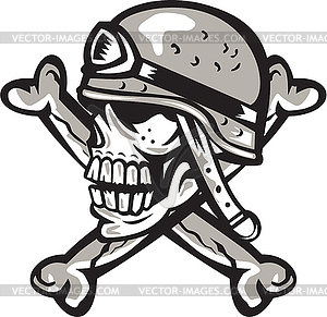 Skull Military Helmet Crossed Bones Retro - vector image