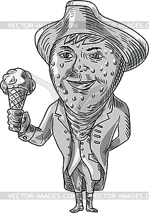 Strawberry Tricorn Hat Ice Cream Black and White - vector clip art