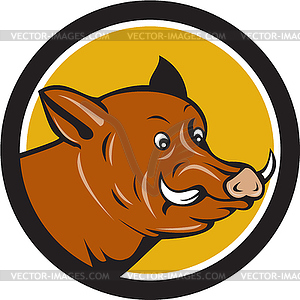 Wild Boar Razorback Head Startled Circle Cartoon - vector clipart