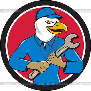 American Bald Eagle Mechanic Spanner Circle Cartoon - vector clipart