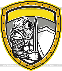 Knight Full Armor Open Visor Sword Shield Crest - vector image