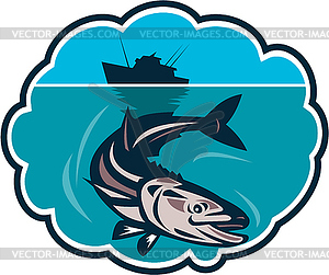 Cobia Fish Fishing Boat Bubble Retro - vector image