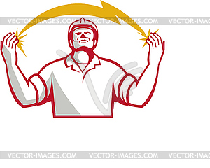 Electrician Lightning Bolt Hands Retro - vector clip art