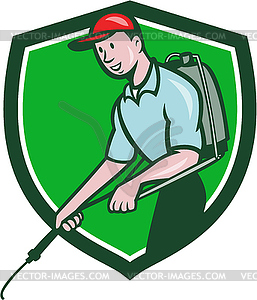 Pest Control Exterminator Spraying Crest Cartoon - vector image