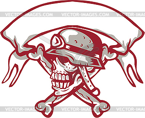 Skull Bike Helmet Crossed Bones Ribbon Retro - vector image