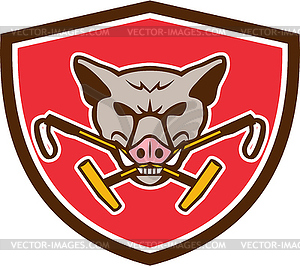 Wild Hog Head Скрещенные Polo Маллет Crest Ретро - векторная графика