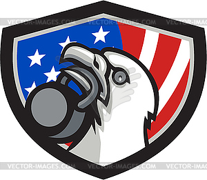 Bald Eagle Lifting Kettleball USA Flag Shield Retro - royalty-free vector image