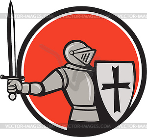 Knight Wielding Sword Circle Cartoon - vector clip art