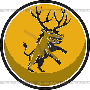 Razorback Antlers Prancing Circle Retro - vector clipart / vector image