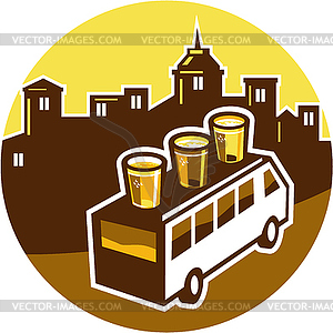 Beer Flight Glass On Van Buildings Circle Retro - vector clip art