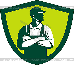 Organic Farmer Arms Folded Looking Side Crest Retro - vector clipart