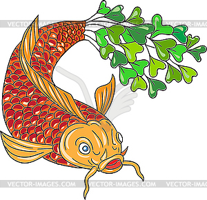 Koi Nishikigoi Carp Fish Microgreen Tail Drawing - vector clipart