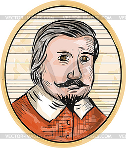 Medieval Aristocrat Gentleman Oval Woodcut - stock vector clipart