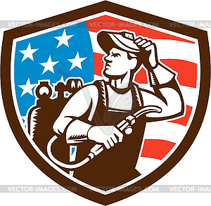 Welder Looking Side USA Flag Crest Retro - vector clip art