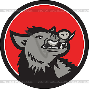 Wild Boar Head Angry Looking Up Circle Retro - vector clipart