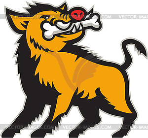 Wild Boar Razorback Bone In Mouth Prancing Retro - vector image