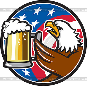 Белоголовый орлан Подъемно Beer Stein Флаг США Круг Ретро - иллюстрация в векторном формате
