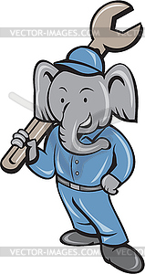 Elephant Mechanic Spanner Standing Cartoon - vector clipart