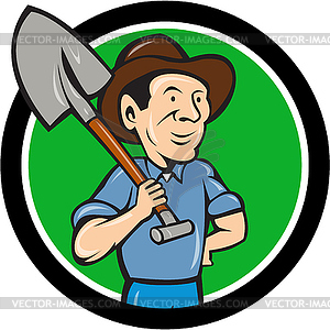 Farmer Shovel Shoulder Circle Cartoon - vector clip art