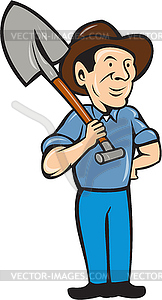 Farmer Shovel Shoulder Standing Cartoon - royalty-free vector clipart