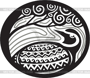 Golden Plover Looking Up Tree Oval Tribal Art - vector image