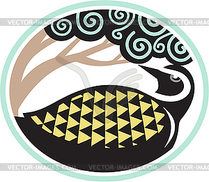 Golden Plover Looking Up Tree Oval Tribal Art - vector clip art