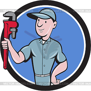 Handyman Monkey Wrench Circle Cartoon - vector image