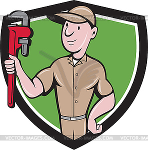 Handyman Monkey Wrench Crest Cartoon - vector image