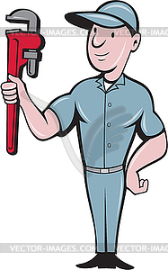 Handyman Monkey Wrench Standing Cartoon - vector clipart