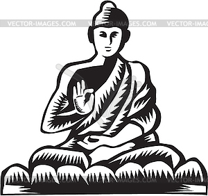 Buddha Lotus Pose Woodcut - vector image