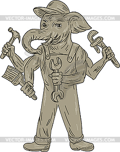 Ganesha Elephant Handyman Tools Drawing - vector clipart