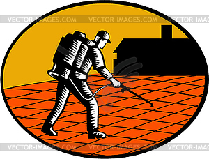 Paver Sealer Contractor House Oval Woodcut - vector clipart