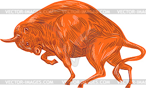 European Bison Charging Drawing - vector clipart