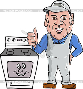 Oven Cleaner With Oven Thumbs Up Cartoon - vector image