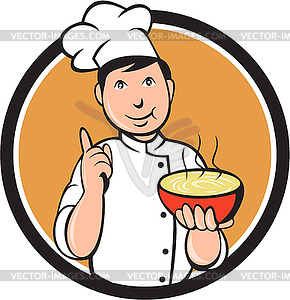 Asian Chef Noodle Bowl Circle Cartoon - vector image