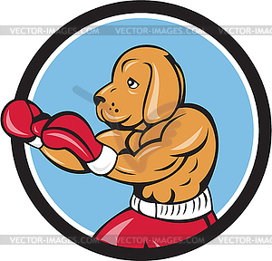 Dog Boxer Fighting Stance Circle Cartoon - vector image