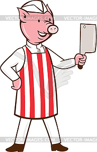 Butcher Pig Holding Meat Cleaver Cartoon - vector clipart