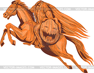 Headless Horseman Pumpkin Head Drawing - vector clip art