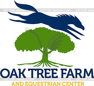 Horse Jumping Over Oak Tree Retro - color vector clipart